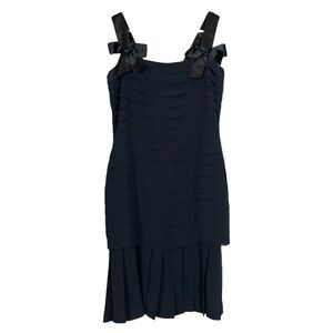 Vtg Louis Feraud Pleated Tiered Satin Ribbon Bow Cocktail Dress Black Size US 6